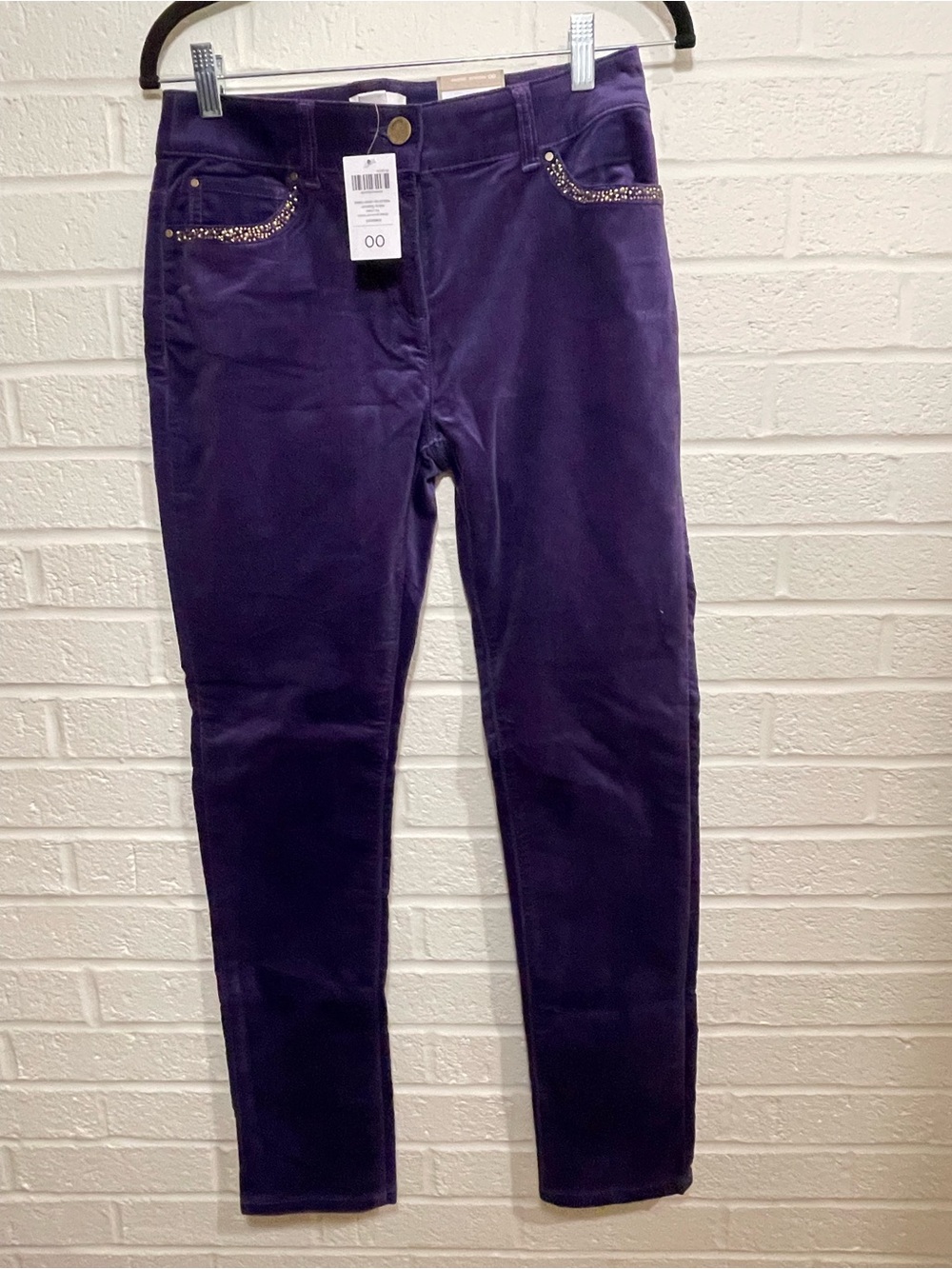 Chico’s NWT Purple Velveteen Embellished Jeggings Size 00
